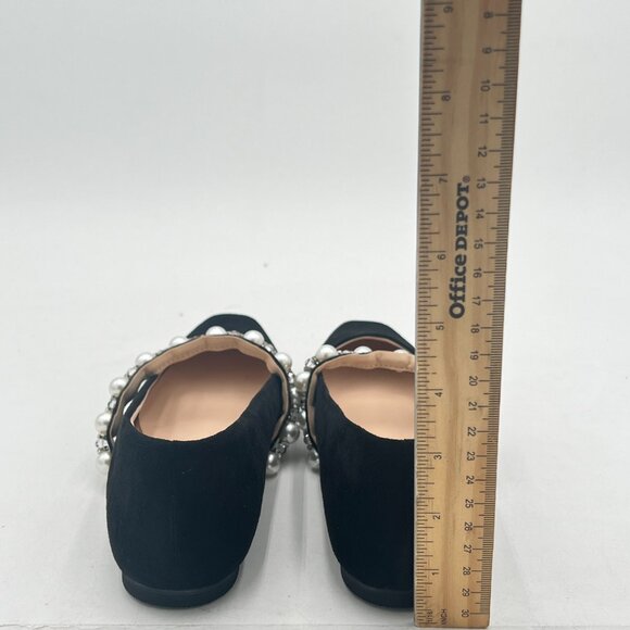 XYD Black Suede Bead Strap Ballet Flats Square Toe Mary Jane Slip On Dress Shoes - Picture 5 of 8